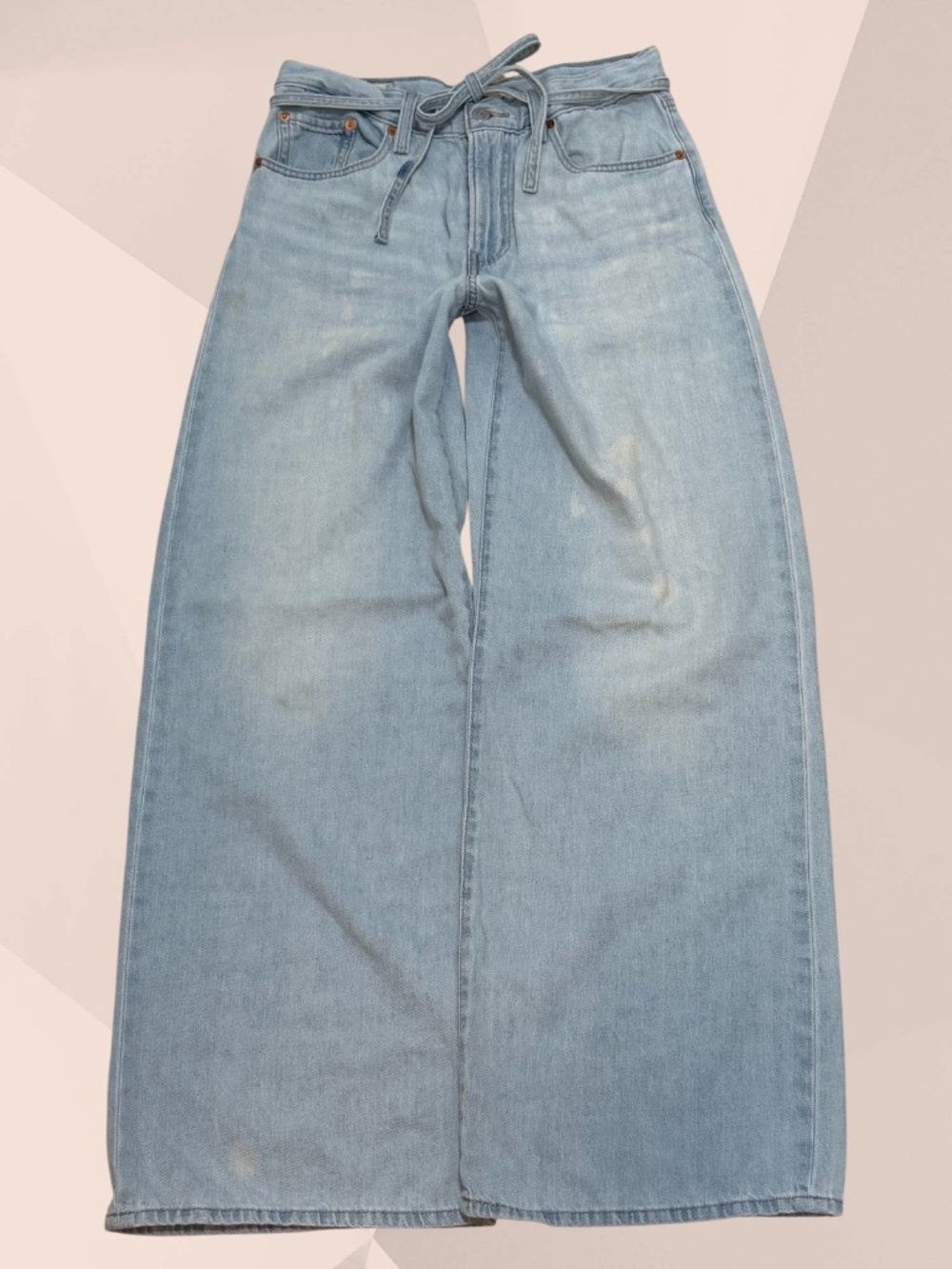 LEVI'S XL STRAIGHT Wide Jeans 27x33 LIGHT Wash Linen/Cotton Blend High Rise EUC